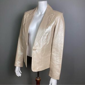 Bernardo leather blazer jacket medium pearl neutral beige shimmer